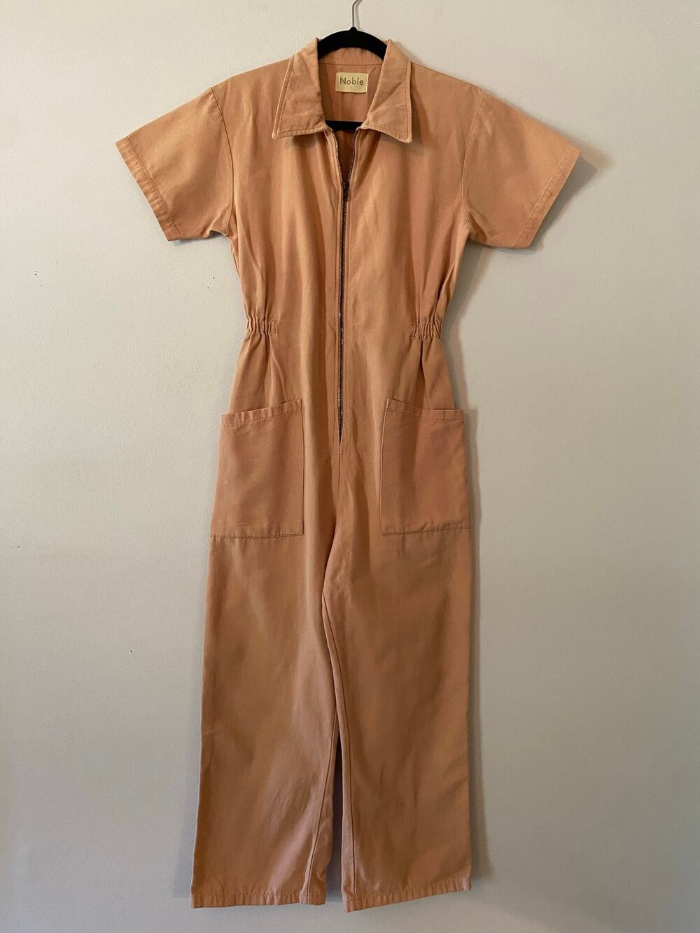 Noble Pink Utility Front Zip Short Sleeve Jumpsuit Cotton Women's size Small